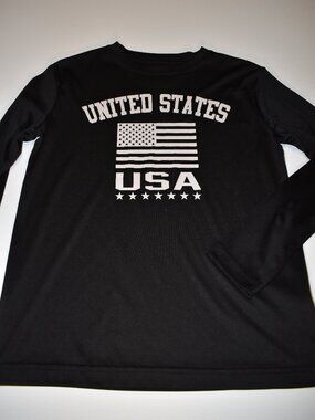 USA Youth Quick Dry Long Sleeve Black Shirt with US Flag-Size Med-Military